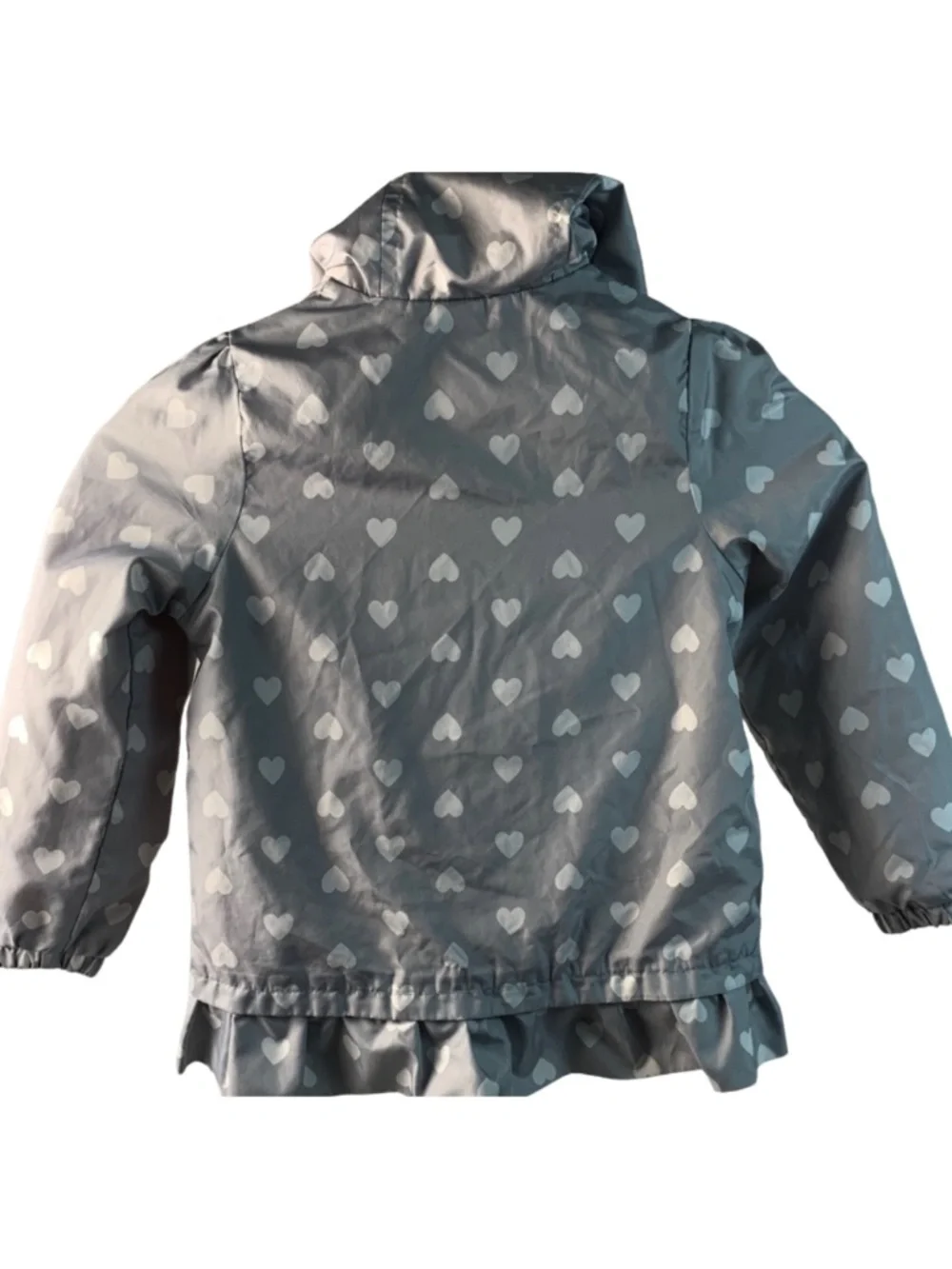 London Fog Gray Heart Pattern LOVE Embroidered Girls Raincoat 5-6 M Fall Travel